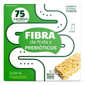 FIBRA DE FRUTAS Y PREBIOTICOS SABOR MANZANA , 75 CALORIAS 5 BARRITAS