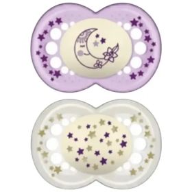 Chupetes Lila Nocturnos Silicona Mam 6+ Astro Lunar 2un