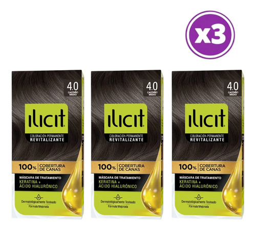 D_625050-Mlc109774973472_042026-O.jpg Pack 03 Elicit Tinte Para Pelo Color Castaño Medio 4.0 45 G 4 Castaño - Imagen 1