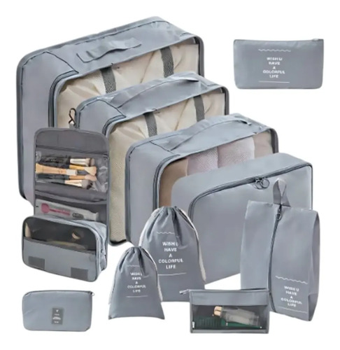 D_648892-Mlc110974341686_052026-O.jpg Set 11 Organizadores De Equipaje De Viaje Bolsa Impermeable Color Gris - Imagen 1