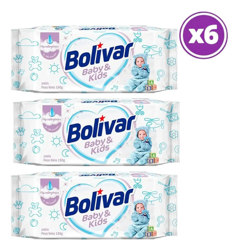 D_661934-Mlc111835731690_062026-O.jpg Pack 06 Bolivar Jabon En Barra Cuidado Bebe Y Niños 190G - Imagen 1