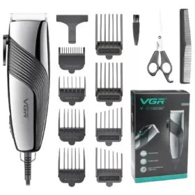 Maquina Para Cotar Pelo Hombre Grt V-121 Con Peines Plateado