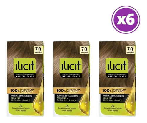 D_710184-Mlc112592614062_062026-O.jpg Pack 06 Elicit Tinte Para Pelo Color Rubio Medio 7.0 45G Sin Tono - Imagen 1