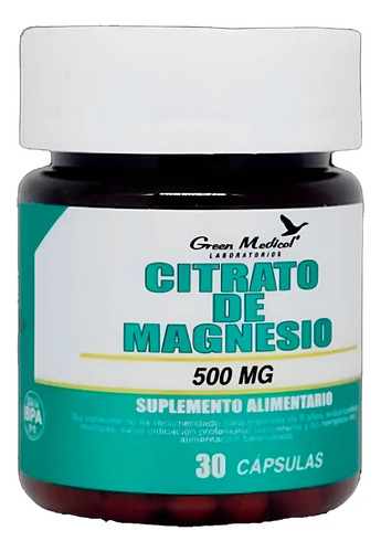 D_722475-Mlc87122570284_072025-O.jpg Green Medical Citrato De Magnesio 500 Mg 30 Capsulas Sabor Sin Sabor - Imagen 1