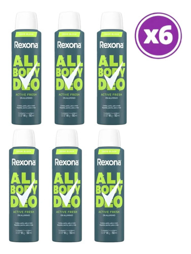 D_753932-Mlc108632803889_032026-O.jpg Pack 06 Rexona All Body Deo Active Fresh Corporal 150Ml - Imagen 1