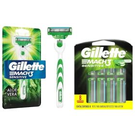 Kit Afeitadora Manual Gillette Mach3 Sensitive Con 1 Máquina Y 8 Repuestos