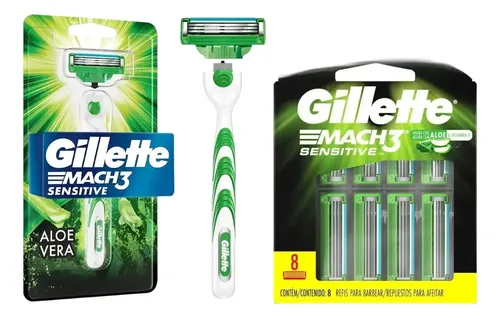 D_761842-Mlc113767909549_062026-O.webp Kit Afeitadora Manual Gillette Mach3 Sensitive Con 1 Máquina Y 8 Repuestos - Imagen 1