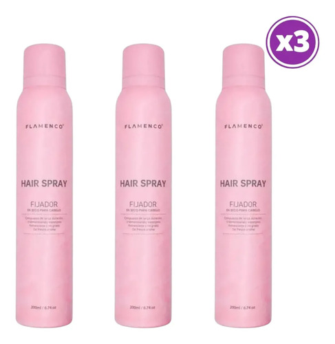 D_762627-Mlc113155646595_062026-O.jpg Pack 03 Flamenco Hair Spray Fijador En Seco 200Ml - Imagen 1