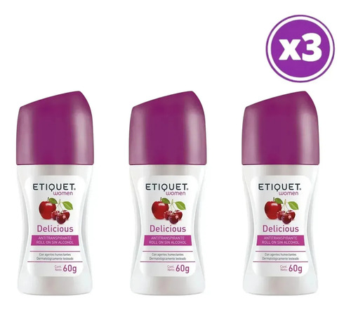 D_766068-Mlc112592113774_062026-O.jpg Pack 03 Etiquet Women Antitraspirante Roll On Delicious 60G - Imagen 1
