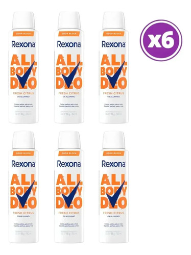 D_776207-Mlc113771115755_062026-O.jpg Pack 06 Rexona Deso Corporal All Body Deo Fresh Citrus 150Ml Limón - Imagen 1
