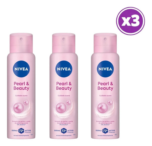 D_788831-Mlc108021055873_032026-O.jpg Pack 03 Nivea Antitrans Pearl &Amp;Amp; Beauty 0% Alcohol 150Ml - Imagen 1
