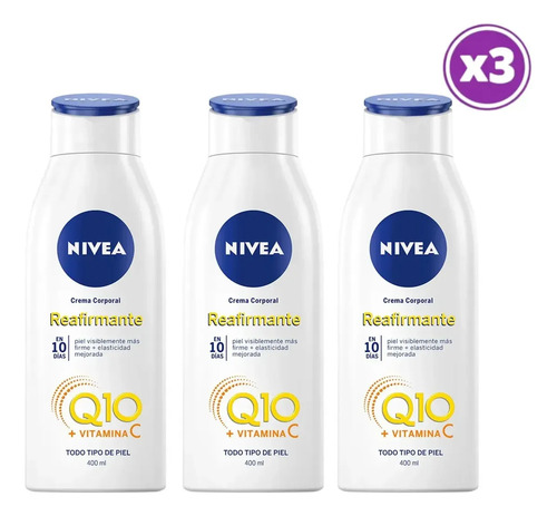 D_815414-Mlc112588782952_062026-O.jpg Pack 03 Crema Corporal Nivea Q10 + Vitamina C Reafirmante 400 Ml. - Imagen 1