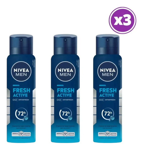 D_825744-Mlc113155646281_062026-O.jpg Pack 03 Nivea Men Fresh Active Antitranspirante Spray 150Ml - Imagen 1
