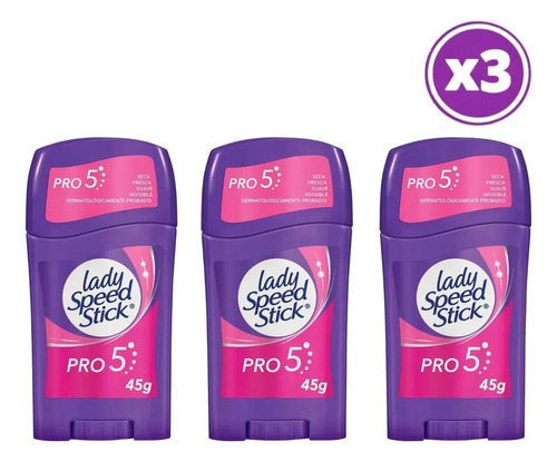 D_830622-Mlc113043338487_062026-O.jpg Pack 03 Lady Speed Stick Antitraspitante Pro5 En Barra 45G - Imagen 1