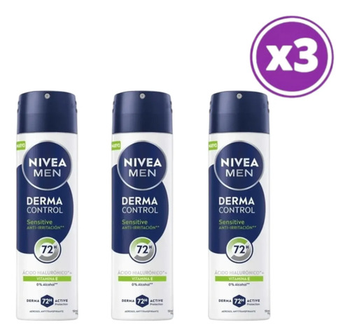 D_837141-Mlc108255488855_032026-O.jpg Pack 03 Derma Control Sensitive Nivea Antitransp Spray 150Ml - Imagen 1