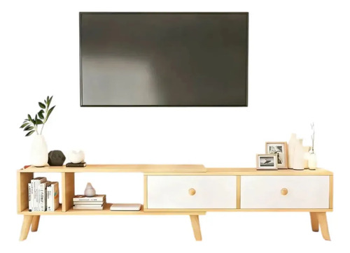 D_840594-Mlc113768318175_062026-O.jpg Rack Tv Ancho Extendible 120-198Cm 2 Tiras Vanguardia Homer Blanco - Imagen 1