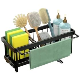 Porta Esponja Escurridor Organizador Lavaplatos De Cocina Acero Inoxidable ,con Bandeja Y Estante Alto Para Cepillosdrenaje Automático Negro