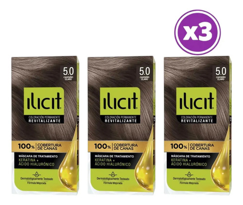 D_852066-Mlc113155645581_062026-O.jpg Pack 03 Elicit Tinte Para Pelo Color Clastaño Claro 5.0 45G 5.0 Castaño Claro - Imagen 1