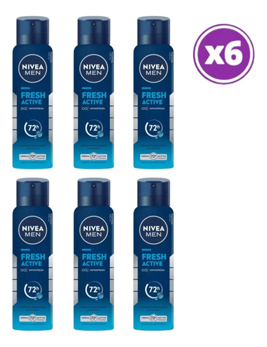 D_863805-Mlc108255400097_032026-O.jpg Pack 06 Nivea Men Fresh Active Antitranspirante Spray 150Ml - Imagen 1