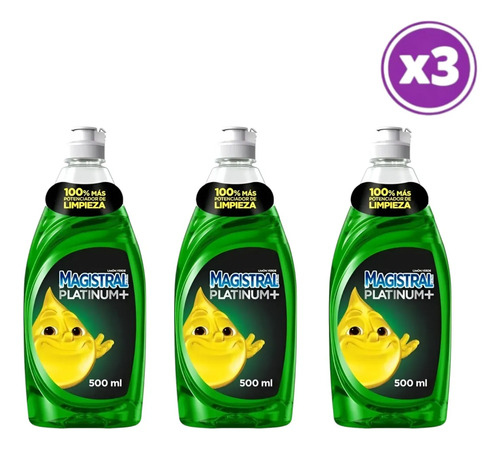 D_864507-Mlc108020881881_032026-O.jpg Pack 03 Lavaloza Magistral Platinum Limon 500Ml - Imagen 1