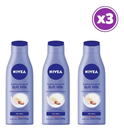 D_867087-Mlc112592232286_062026-O.jpg Pack 03 Nivea Crema Corporal Soft Milk 250Ml Piel Seca - Imagen 1
