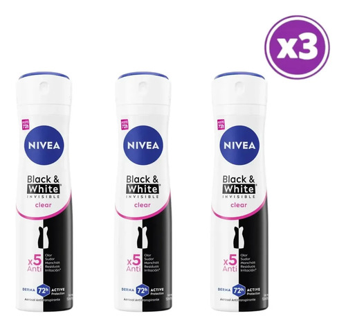 D_909831-Mlc112020334668_062026-O.jpg Pack 03 Nivea Antitrans Black &Amp;Amp; White Invisible Clear 150Ml - Imagen 1