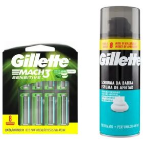 Gillette Repuestos Mach 3 Sensitive 8u Y Espuma Sens 400ml