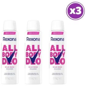 Pack 03 Rexona Deso Corporal All Body Deo Wild Rose 150ml