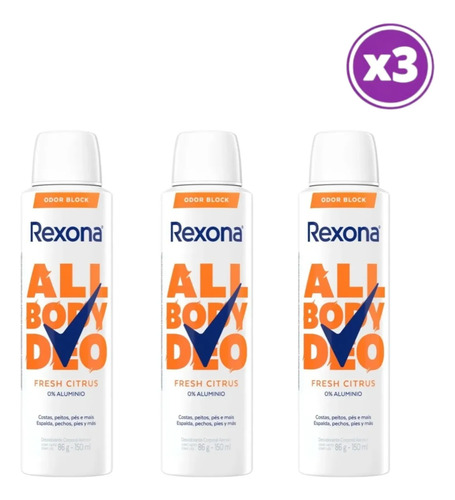 D_940891-Mlc107310614272_032026-O.jpg Pack 03 Rexona Deso Corporal All Body Deo Fresh Citrus 150Ml - Imagen 1