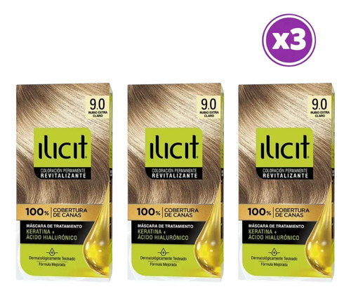 D_941459-Mlc109774330294_042026-O.jpg Pack 03 Elicit Tinte Color Rubio Extra Claro 9.0 45G 9.0 Rubio Extra Claro - Imagen 1