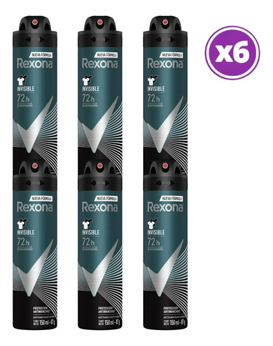 D_950924-Mlc109775264998_042026-O.jpg Pack 06 Rexona Antitraspirante Invisible 72H 150Ml - Imagen 1