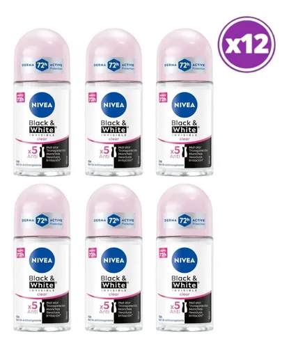 D_958048-Mlc108019451643_032026-O.webp Pack 12 Nivea Black &Amp;Amp; White Invisible Clear Roll On 50 Ml - Imagen 1
