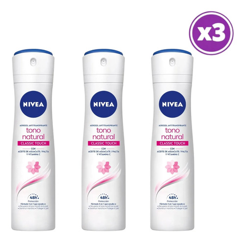 D_958054-Mlc108255429287_032026-O.jpg Pack 03 Nivea Tono Natural Classic Touch Desodo Spray 150Ml - Imagen 1