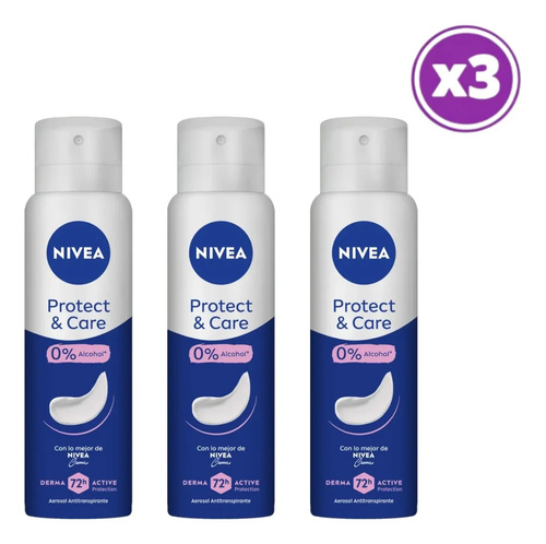 D_964563-Mlc108020435693_032026-O.jpg Pack 03 Nivea Antitrans Protect &Amp;Amp; Care 0% Alcohol 150Ml - Imagen 1