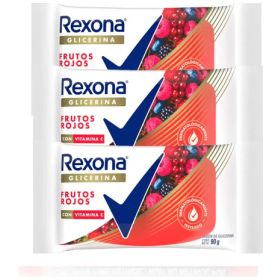 REXONA GLICERINA FRUTOS ROJOS PACK 3 UNI 90G C/U