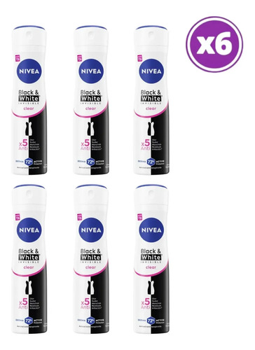D_976910-Mlc113040792965_062026-O.jpg Pack 06 Nivea Antitrans Black &Amp;Amp; White Invisible Clear 150Ml - Imagen 1