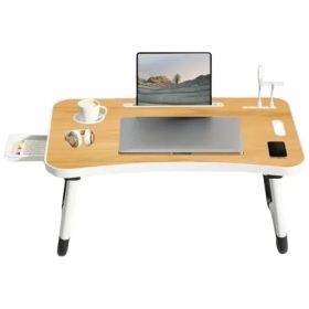 MESA PORTATIL PARA LAPTOP VENTILADOR + LAMPARA USB MADERA