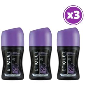 PACK 03 ETIQUET MEN DESODORANTE ROLL ON  ACTIVE PROTEC 60G